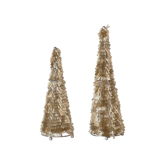Hello Honey® 13" Tall Gold & Nickel Wire & Glass Beaded Christmas Tree